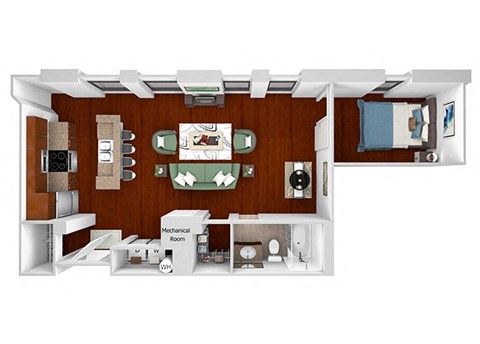 Floor plan for 1 bed, 1 bath, 833 sqft